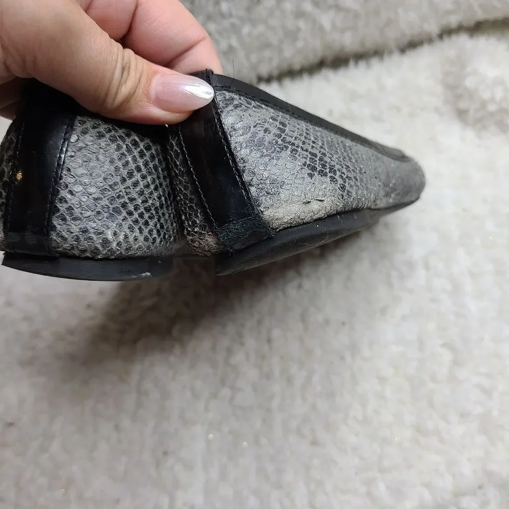 Tory Burch Womens Black Leather Snake‎ Print Verbena Cap Toe Ballet Flat …